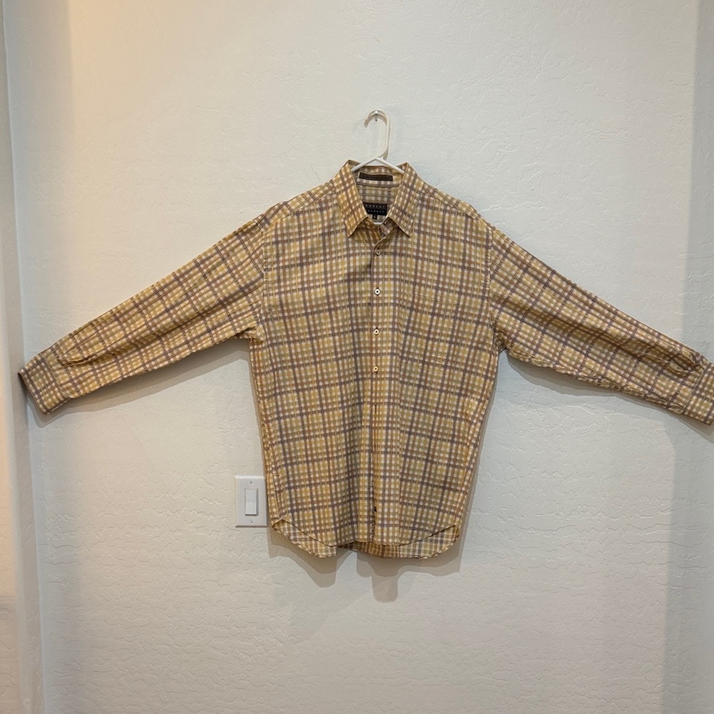 Robert Talbott Men's Plaid Shirt in Brown and Yellow